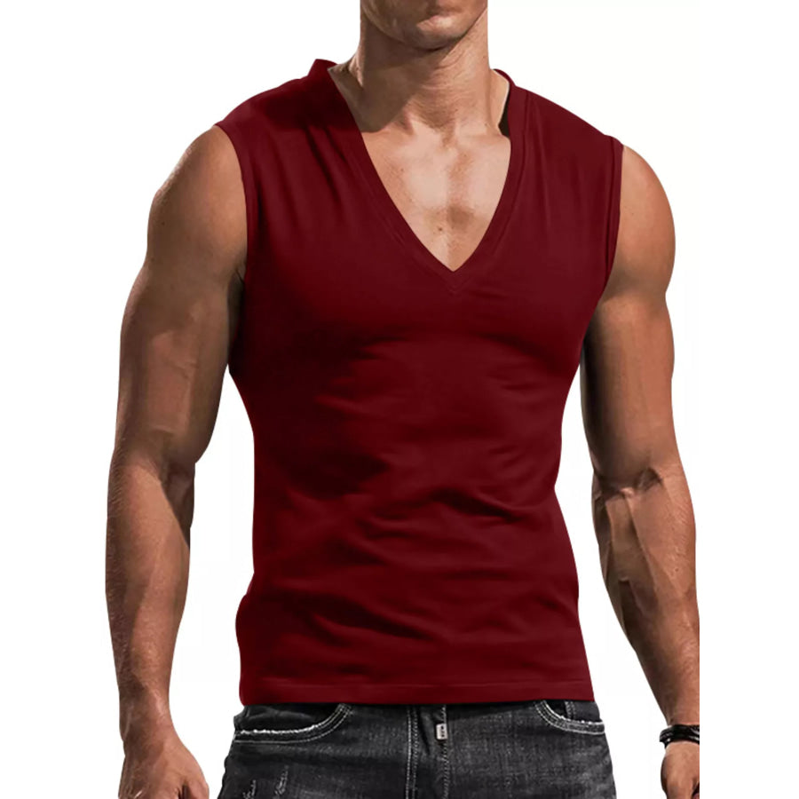 Men’s Full Size V-Neck Tank Top Plus Size Burgundy / S Apparel and Accessories