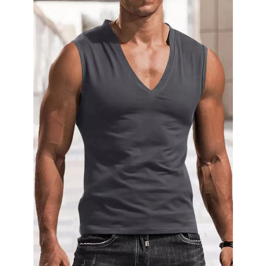 Men’s Full Size V-Neck Tank Top Plus Size Dark Gray / S Apparel and Accessories