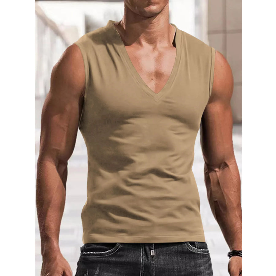 Men’s Full Size V-Neck Tank Top Plus Size Khakis / S Apparel and Accessories