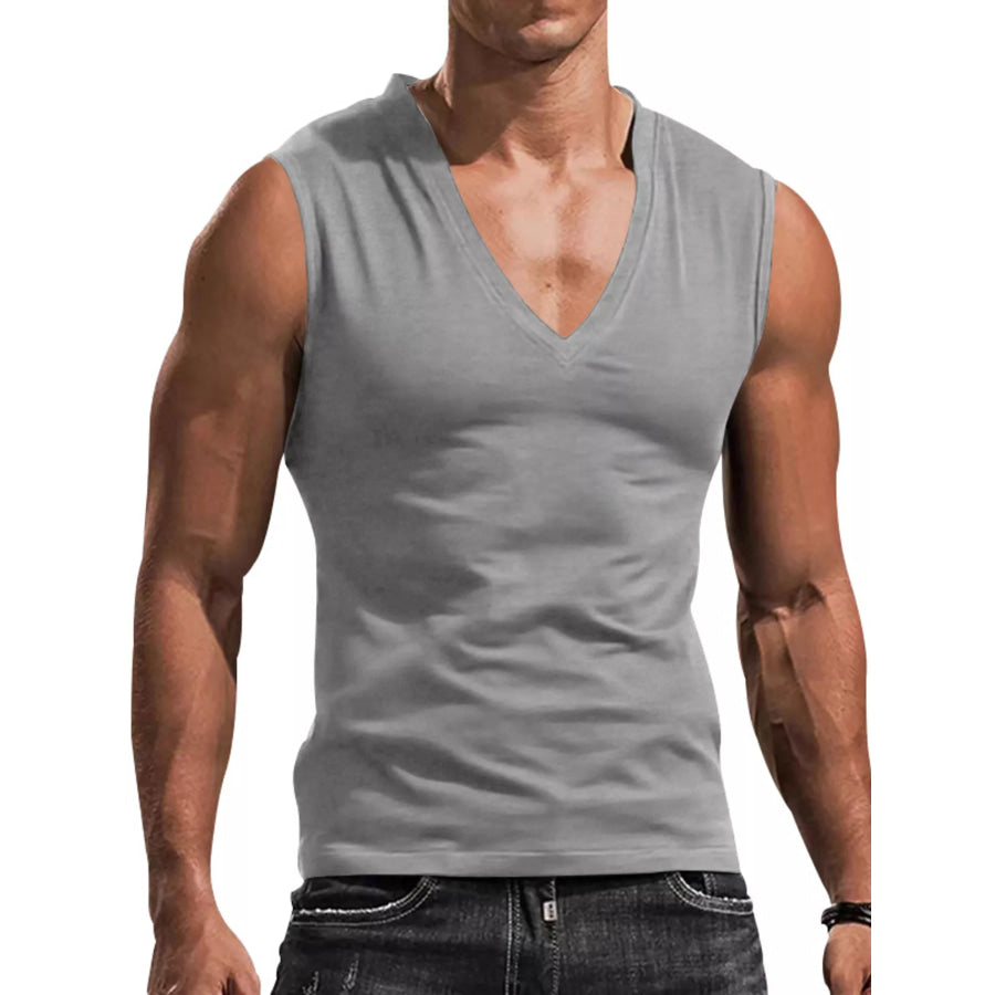 Men’s Full Size V-Neck Tank Top Plus Size Light Gray / S Apparel and Accessories