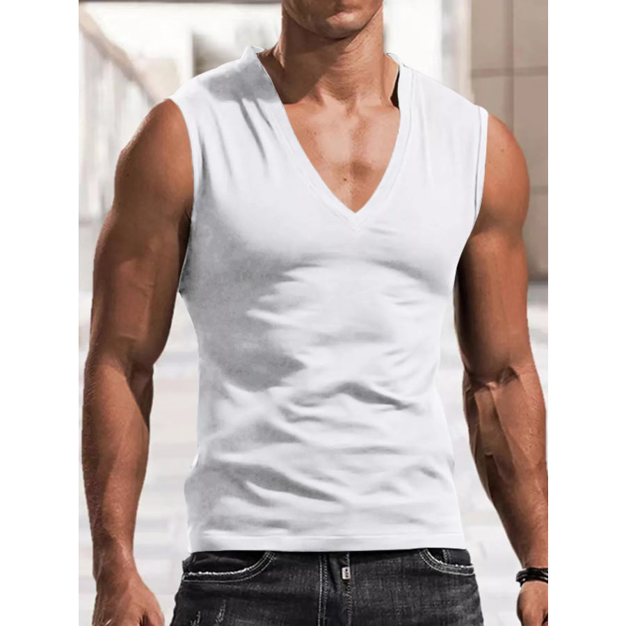 Men’s Full Size V-Neck Tank Top Plus Size White / S Apparel and Accessories