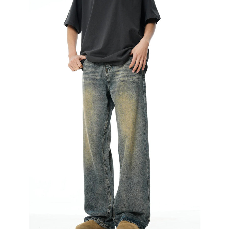 Men’s Full Size Vintage Wash Wide Leg Jeans Plus Size Apparel and Accessories
