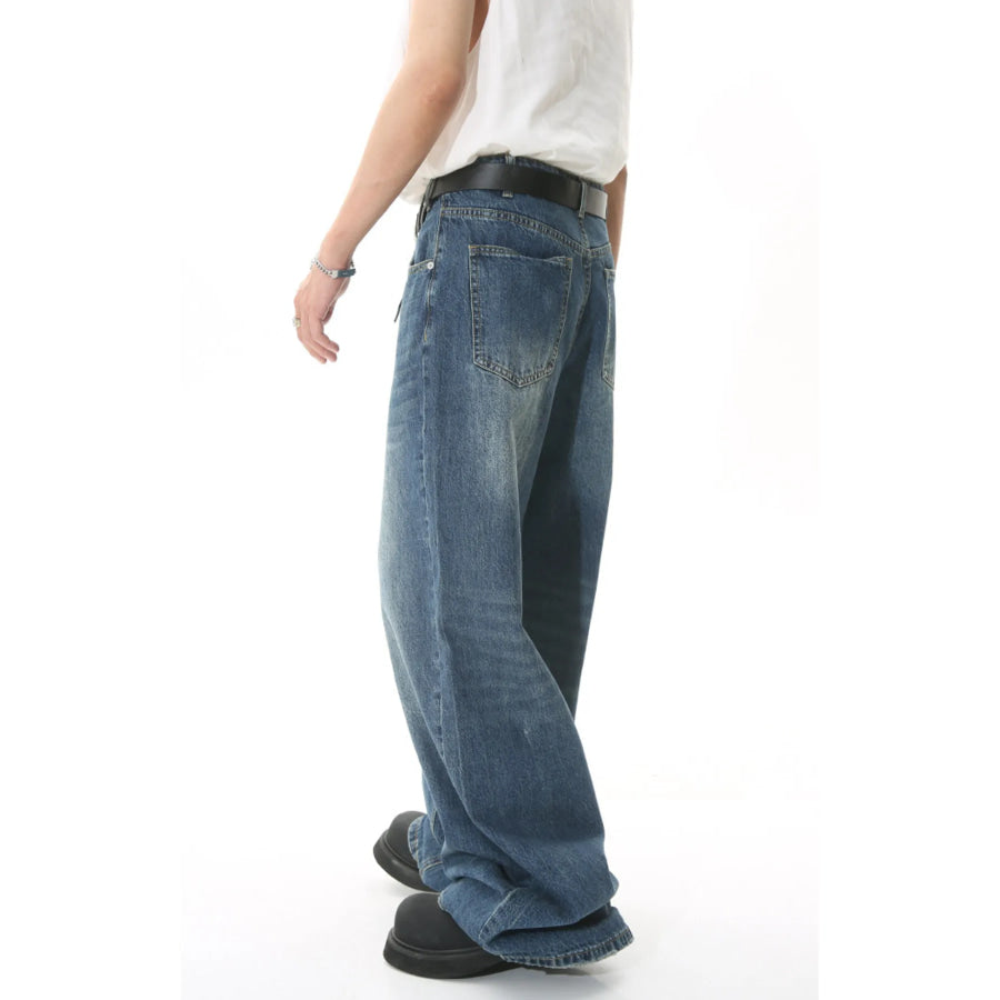 Men’s Full Size Vintage Wash Wide Leg Jeans Plus Apparel and Accessories
