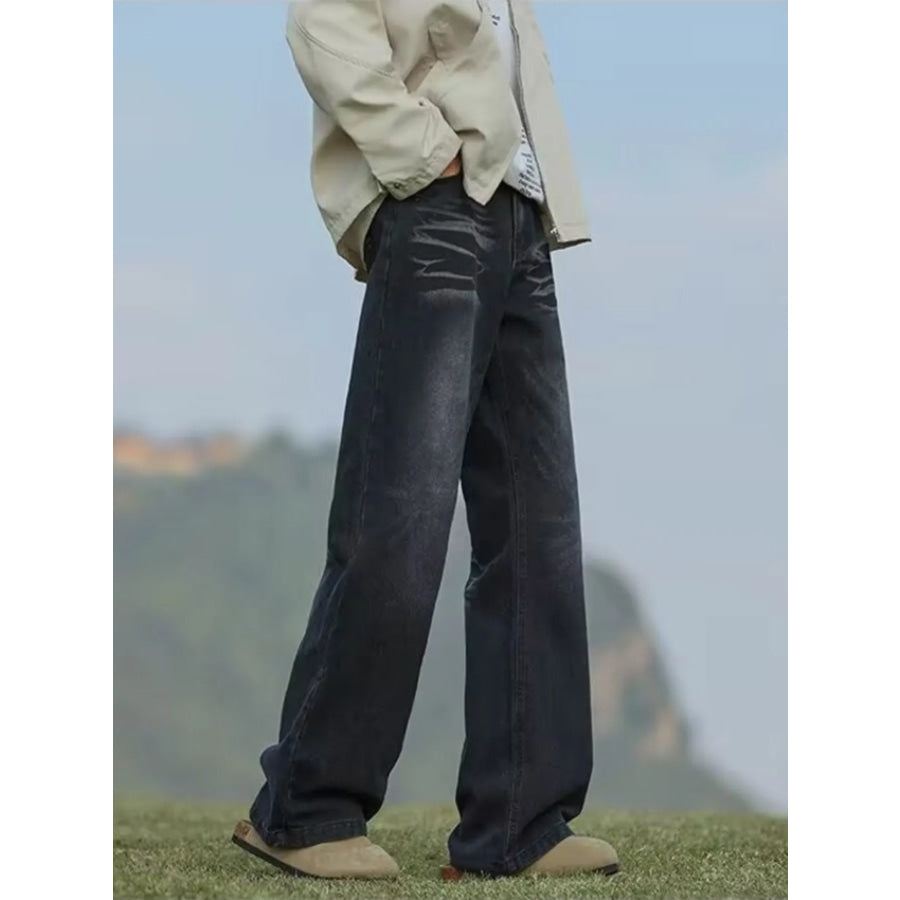 Men’s Full Size Vintage Wash Wide Leg Jeans Plus Apparel and Accessories