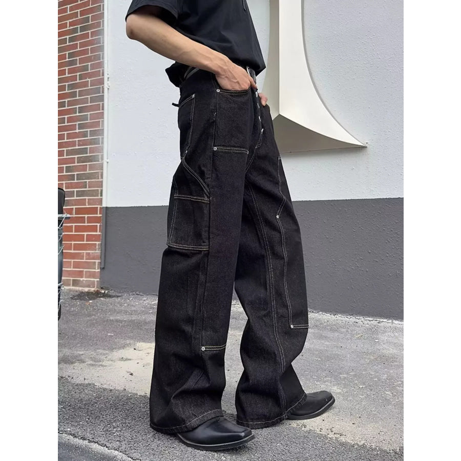 Men’s Full Size Vintage Wash Wide Leg Jeans Plus Size Apparel and Accessories