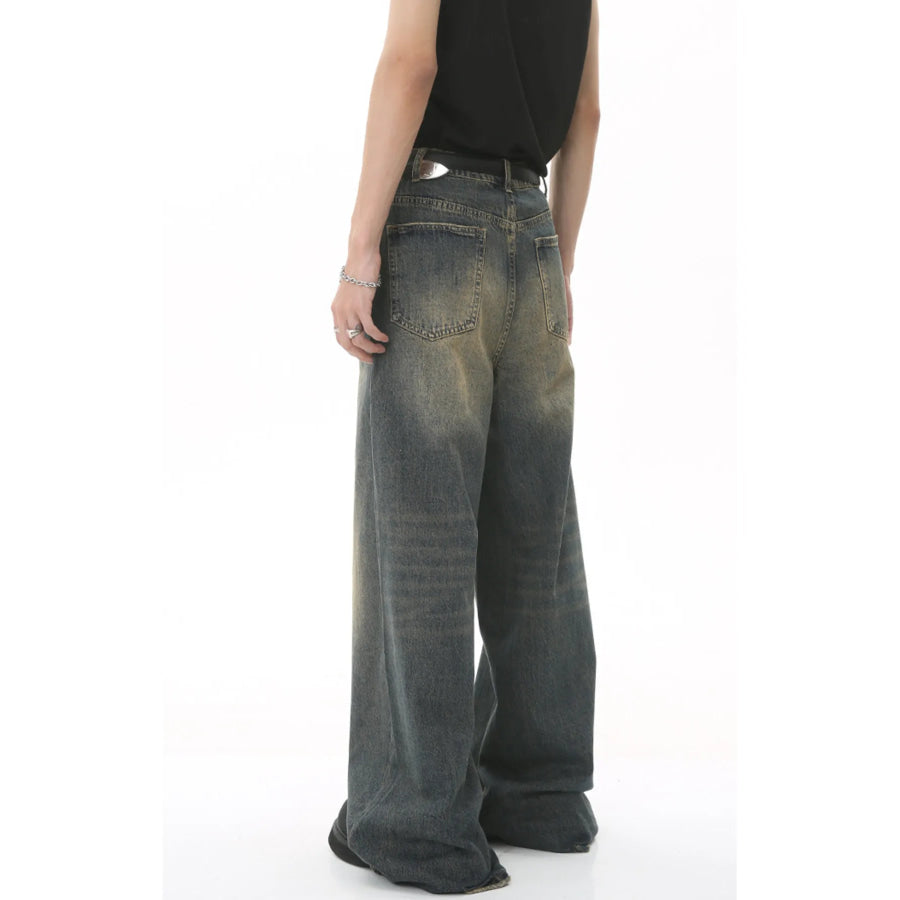 Men’s Full Size Vintage Wash Wide Leg Jeans Plus Apparel and Accessories