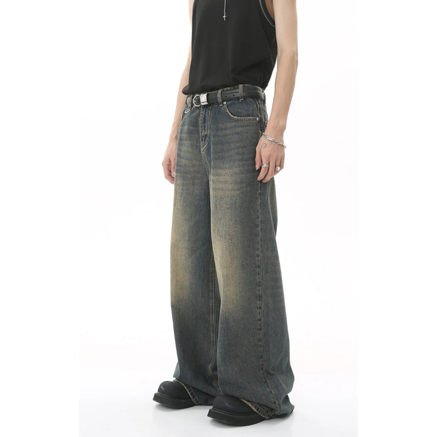 Men’s Full Size Vintage Wash Wide Leg Jeans Plus Apparel and Accessories