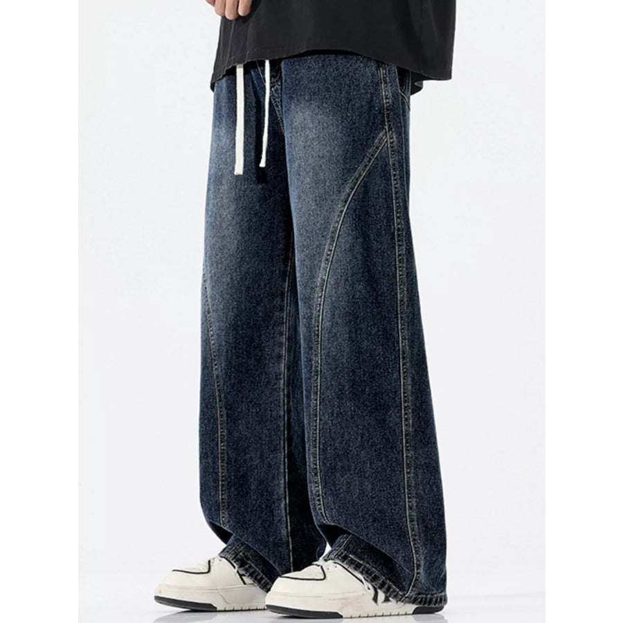 Men’s Full Size Vintage Wash Wide Leg Jeans Plus Size Blue Gray / S Apparel and Accessories