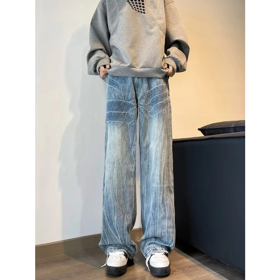 Men’s Full Size Vintage Wash Wide Leg Jeans Plus Size Blue / S Apparel and Accessories