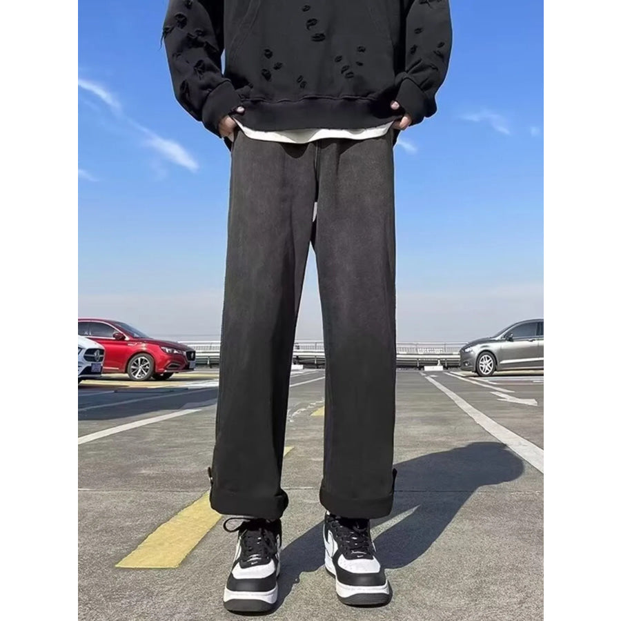 Men’s Full Size Vintage Wash Wide Leg Jeans Plus Size Noirnoir / S Apparel and Accessories