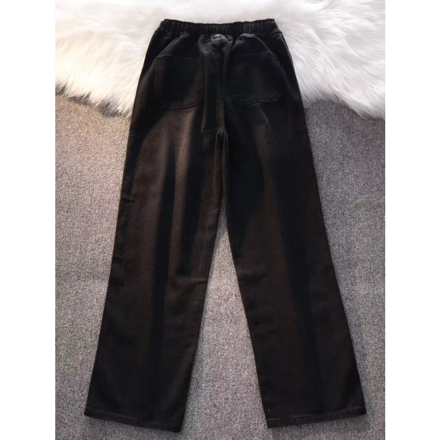 Men’s Full Size Vintage Wash Wide Leg Jeans with Drawstring Plus Size Apparel and Accessories