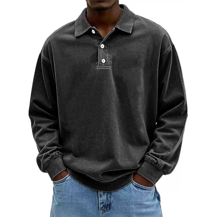 Men’s Full Size Vintage Washed Long Sleeve Top Plus Size Black / S Apparel and Accessories