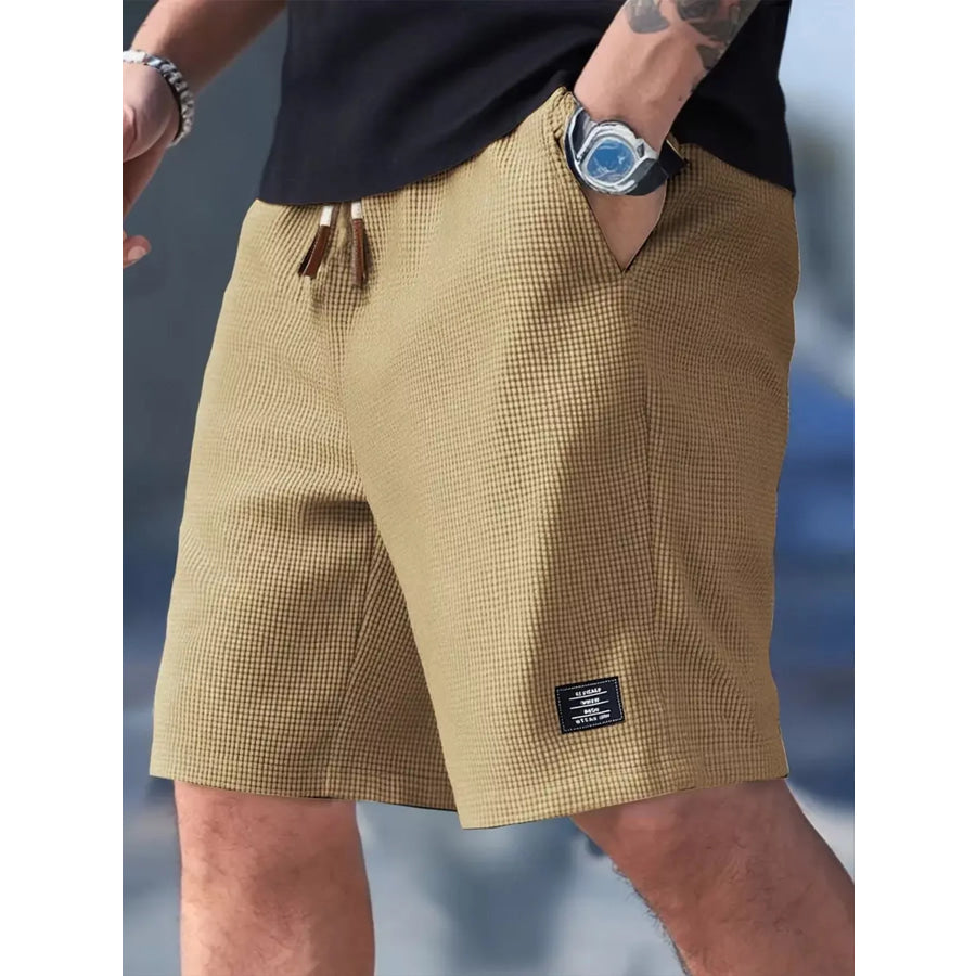 Men’s Full Size Waffle Knit Drawstring Casual Shorts Plus Size Pastel Yellow / S Apparel and Accessories