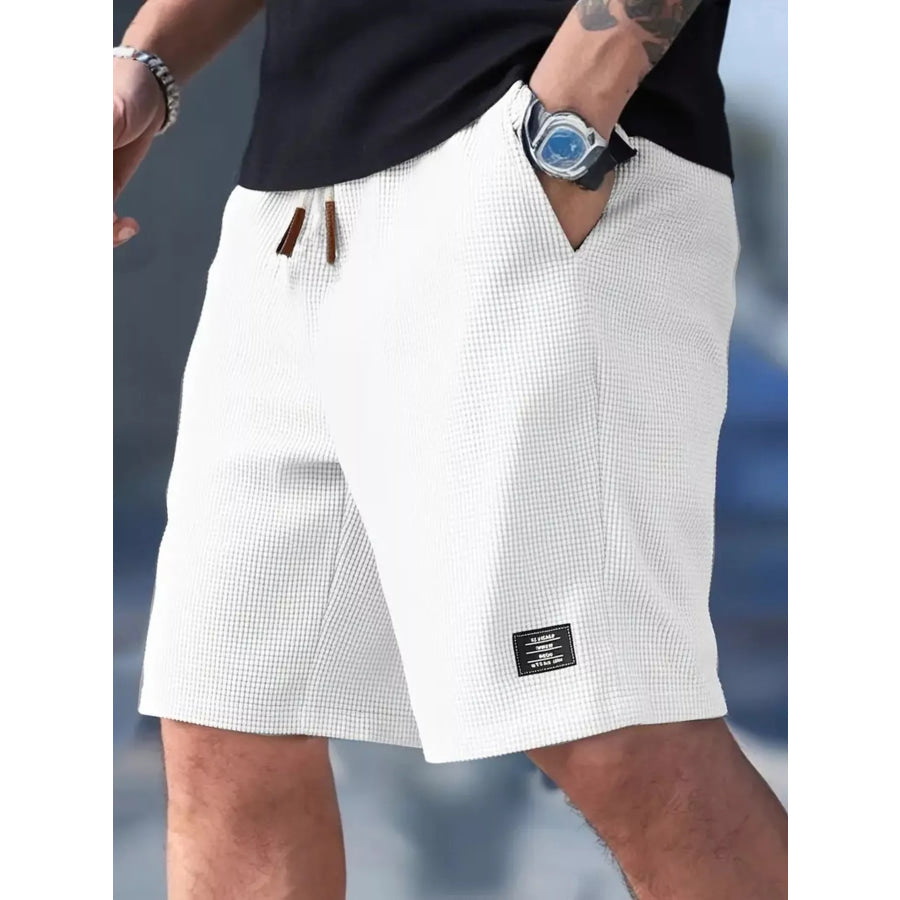 Men’s Full Size Waffle Knit Drawstring Casual Shorts Plus Size White / S Apparel and Accessories