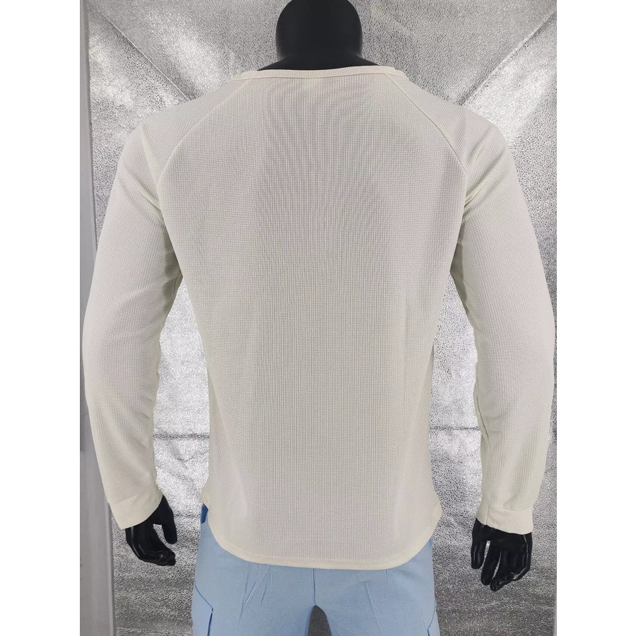Men’s Full Size Waffle Knit Henley Long Sleeve T-Shirt Plus Apparel and Accessories