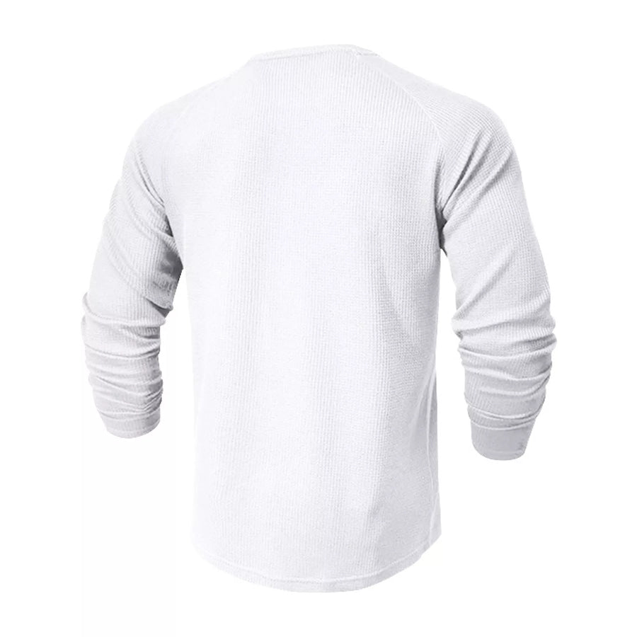 Men’s Full Size Waffle Knit Henley Long Sleeve T-Shirt Plus White / S Apparel and Accessories