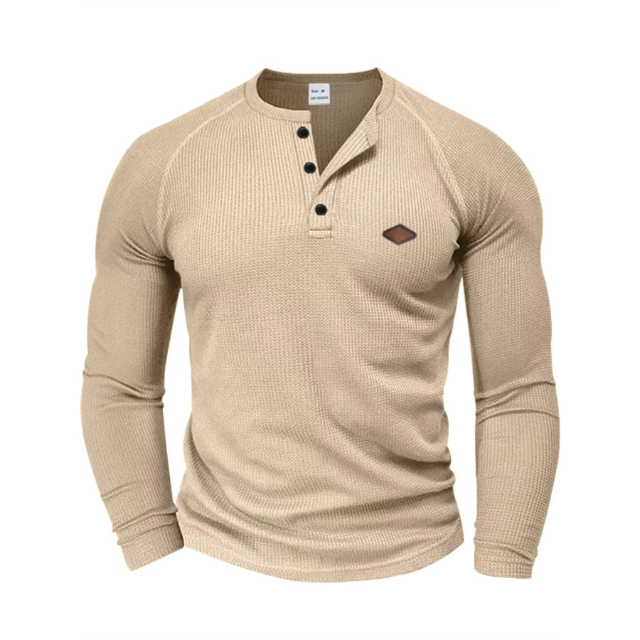 Men’s Full Size Waffle Knit Henley Long Sleeve T-Shirt Plus Dark Khaki / S Apparel and Accessories