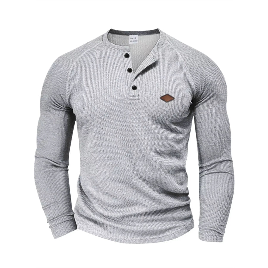 Men’s Full Size Waffle Knit Henley Long Sleeve T-Shirt Plus Light Gray / S Apparel and Accessories