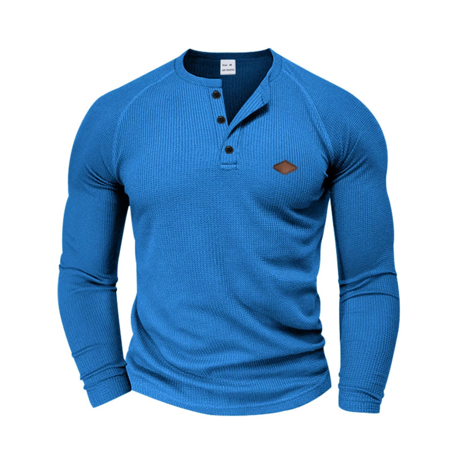 Men’s Full Size Waffle Knit Henley Long Sleeve T-Shirt Plus Royal Blue / S Apparel and Accessories
