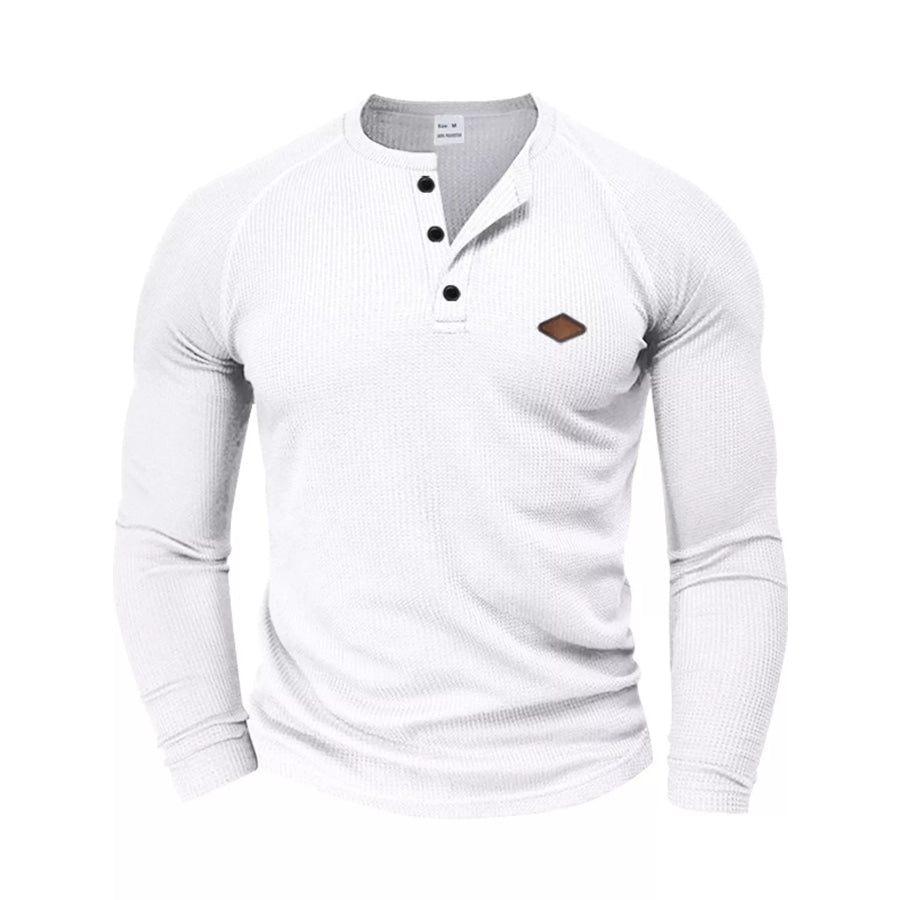 Men’s Full Size Waffle Knit Henley Long Sleeve T-Shirt Plus White / S Apparel and Accessories