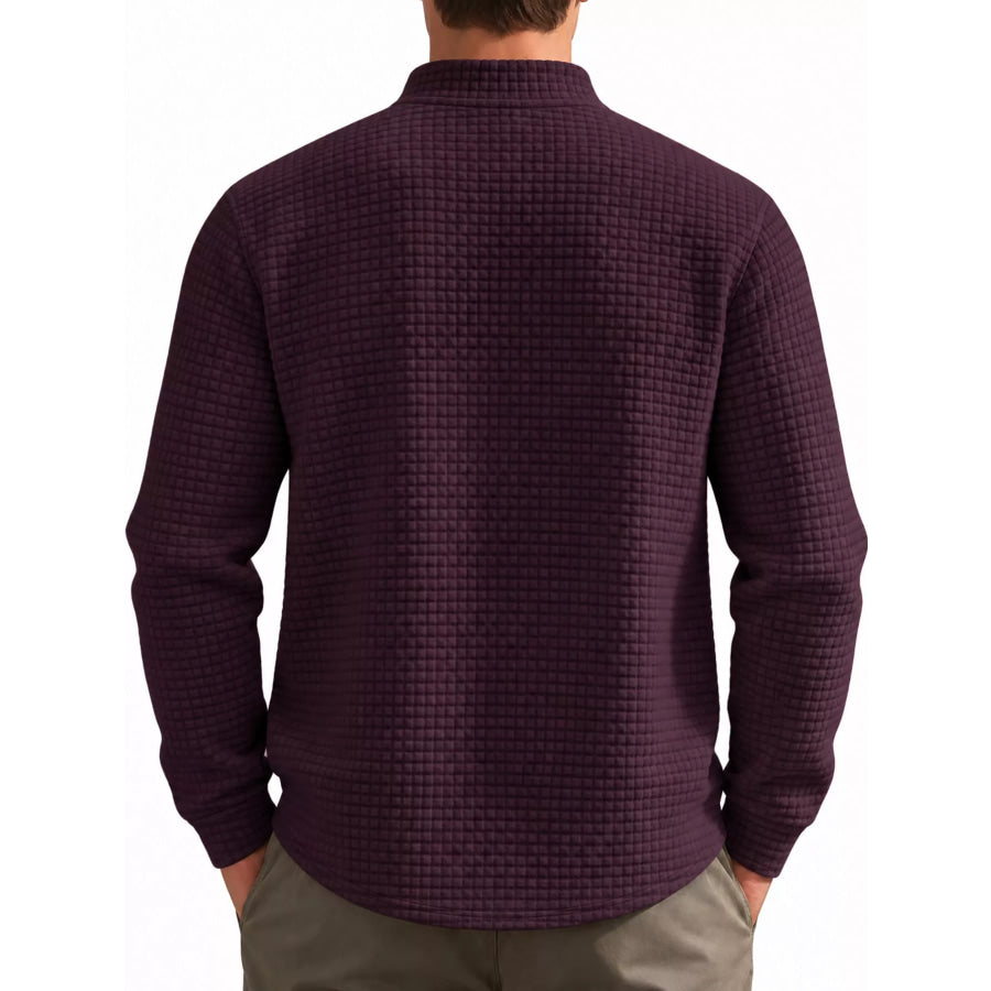 Men’s Full Size Waffle Knit Quarter-Zip Pullover Sweatshirt Plus Apparel and Accessories