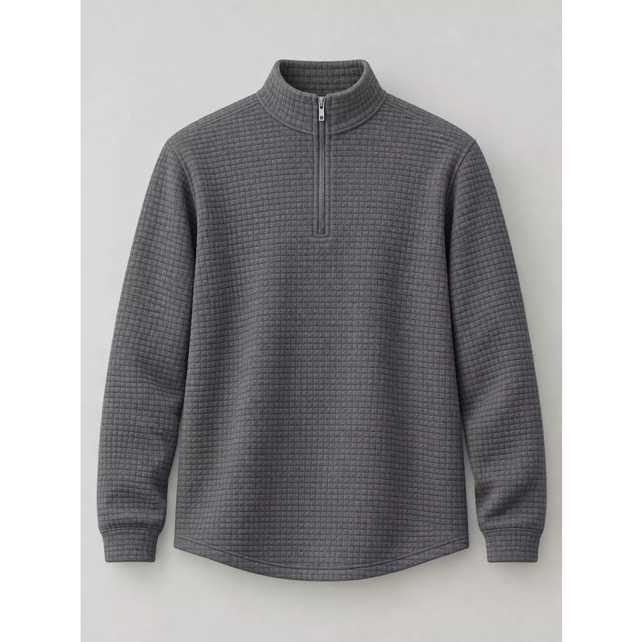 Men’s Full Size Waffle Knit Quarter-Zip Pullover Sweatshirt Plus Apparel and Accessories