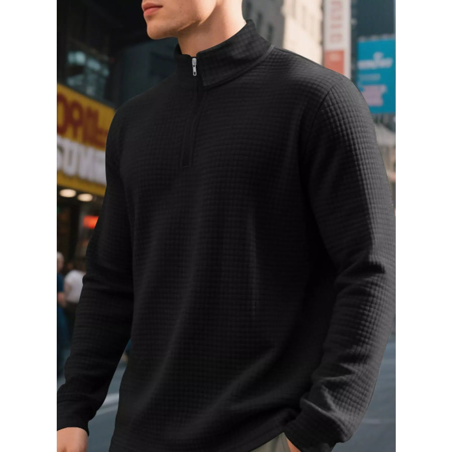 Men’s Full Size Waffle Knit Quarter-Zip Pullover Sweatshirt Plus Apparel and Accessories