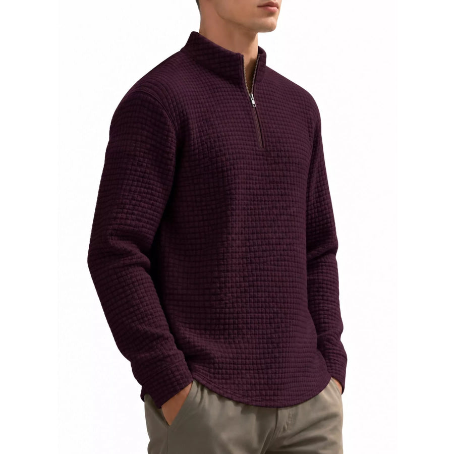 Men’s Full Size Waffle Knit Quarter-Zip Pullover Sweatshirt Plus Apparel and Accessories