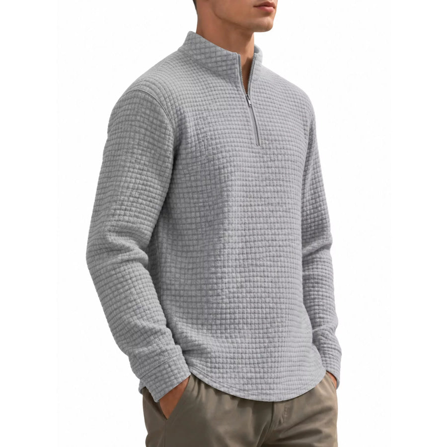 Men’s Full Size Waffle Knit Quarter-Zip Pullover Sweatshirt Plus Apparel and Accessories
