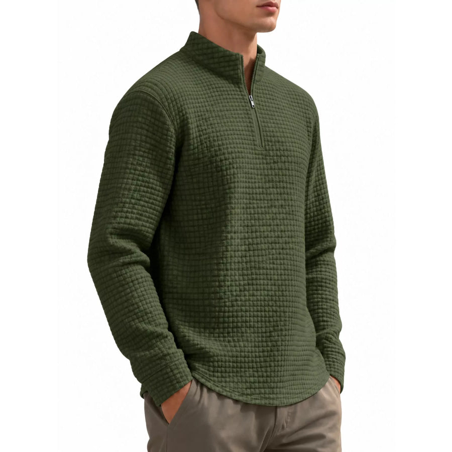 Men’s Full Size Waffle Knit Quarter-Zip Pullover Sweatshirt Plus Apparel and Accessories