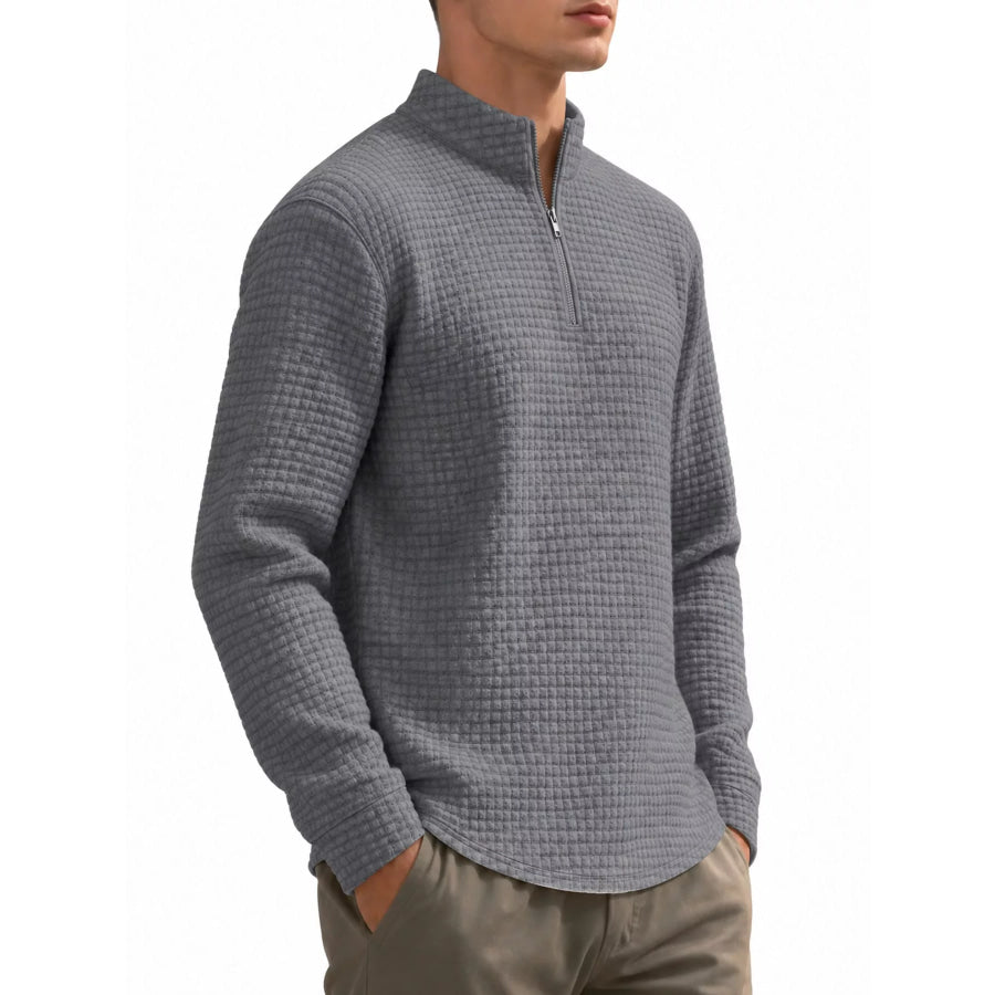 Men’s Full Size Waffle Knit Quarter-Zip Pullover Sweatshirt Plus Apparel and Accessories