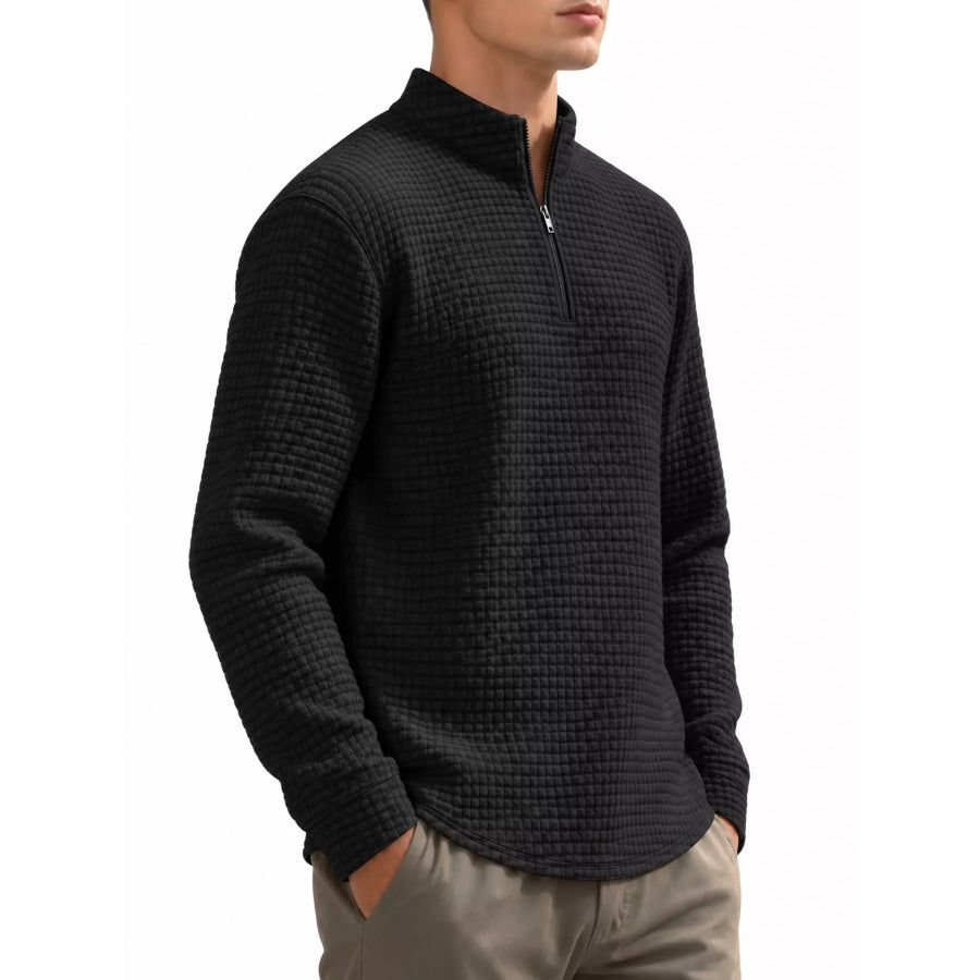 Men’s Full Size Waffle Knit Quarter-Zip Pullover Sweatshirt Plus Apparel and Accessories