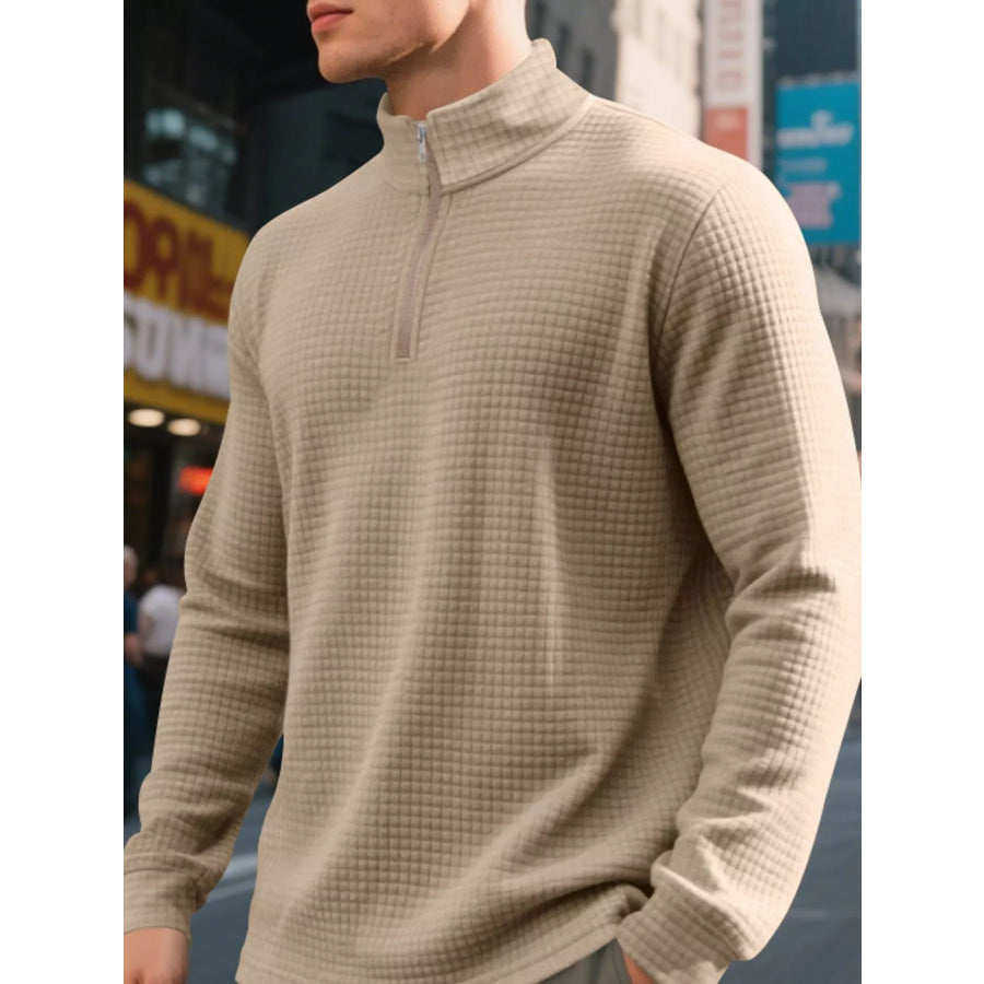 Men’s Full Size Waffle Knit Quarter-Zip Pullover Sweatshirt Plus Apparel and Accessories