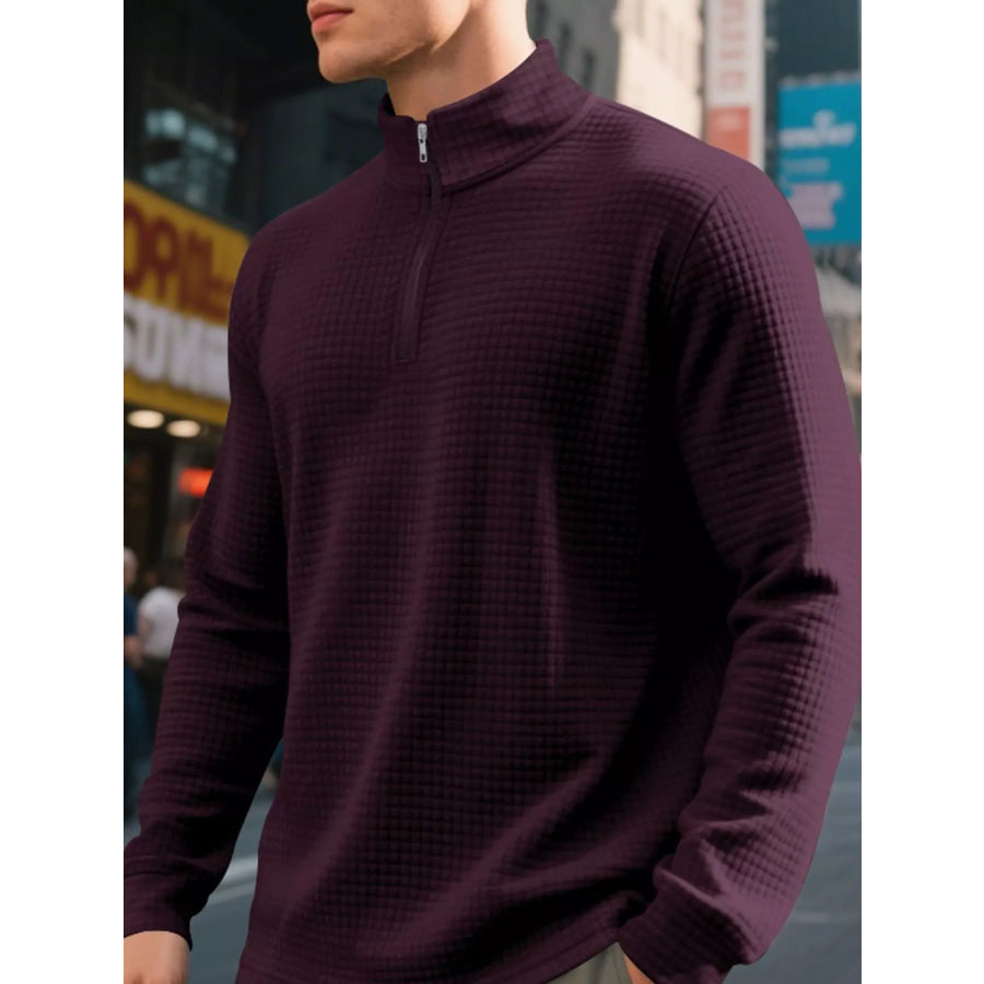 Men’s Full Size Waffle Knit Quarter-Zip Pullover Sweatshirt Plus Apparel and Accessories