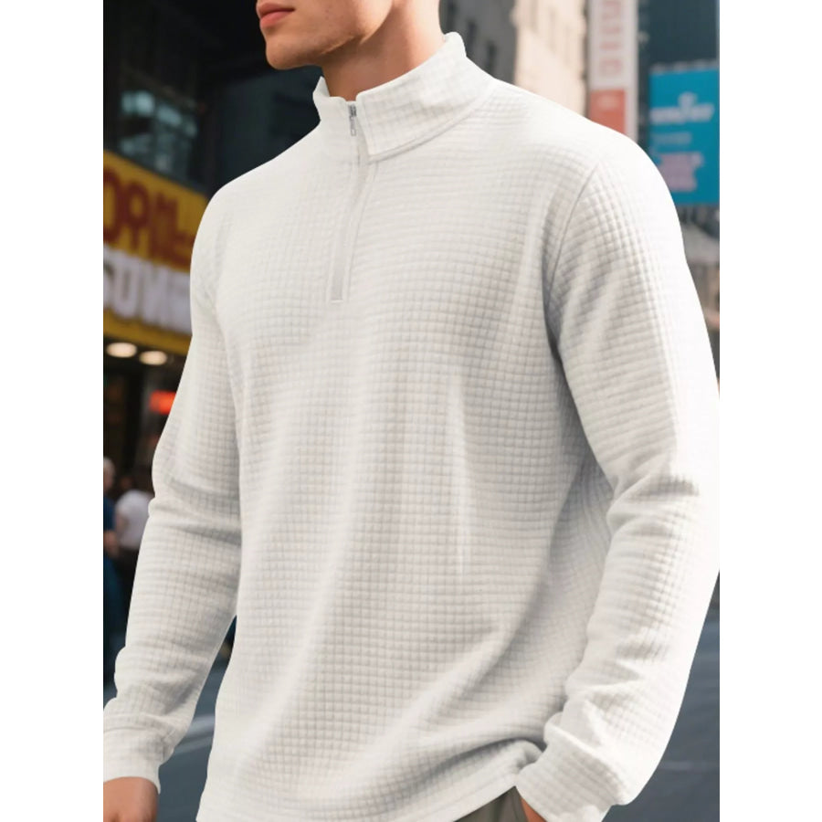 Men’s Full Size Waffle Knit Quarter-Zip Pullover Sweatshirt Plus Apparel and Accessories