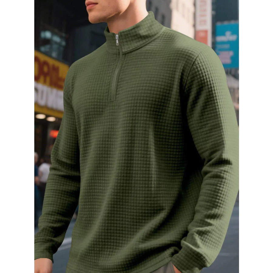 Men’s Full Size Waffle Knit Quarter-Zip Pullover Sweatshirt Plus Apparel and Accessories