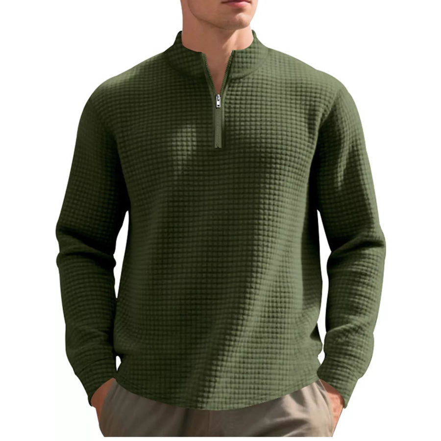 Men’s Full Size Waffle Knit Quarter-Zip Pullover Sweatshirt Plus Army Green / S Apparel and Accessories