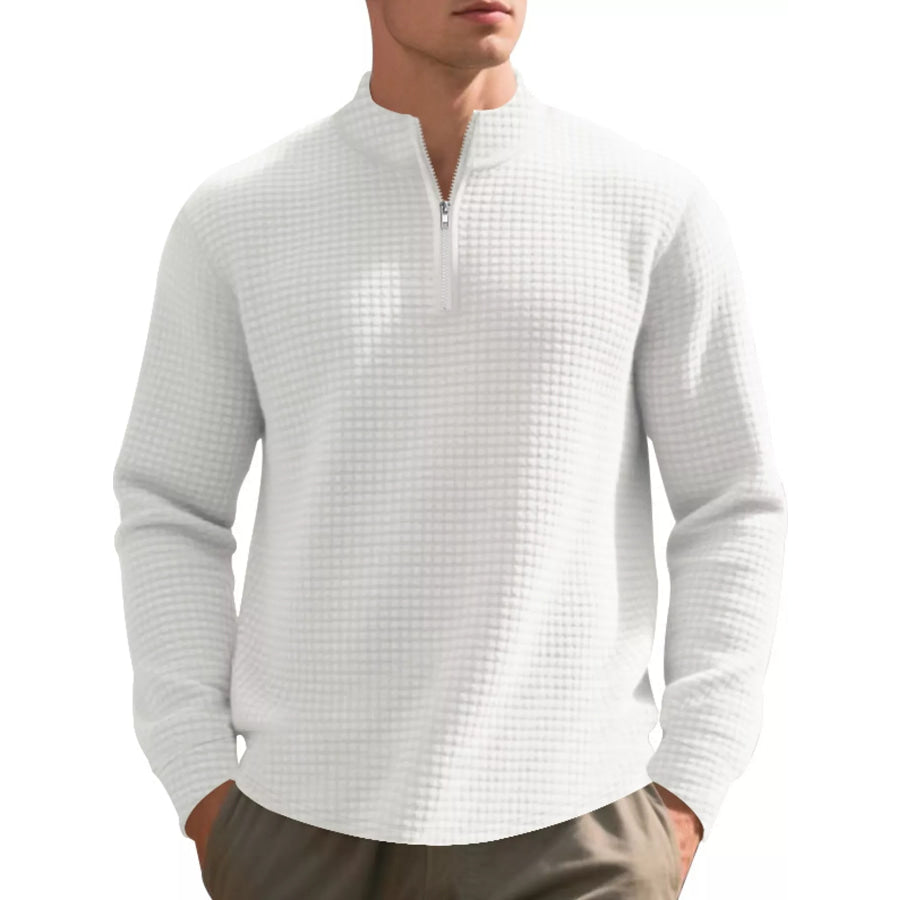 Men’s Full Size Waffle Knit Quarter-Zip Pullover Sweatshirt Plus White / S Apparel and Accessories
