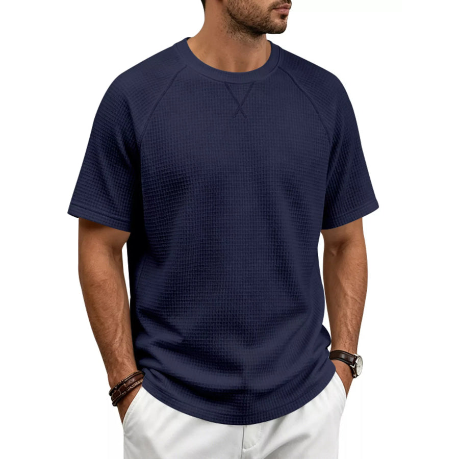 Men’s Full Size Waffle Knit Raglan Short Sleeve T-Shirt Plus Size Apparel and Accessories