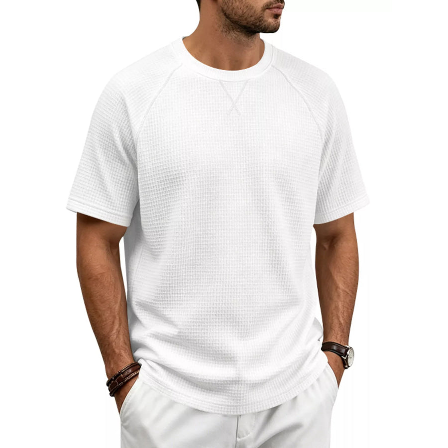 Men’s Full Size Waffle Knit Raglan Short Sleeve T-Shirt Plus Size Apparel and Accessories