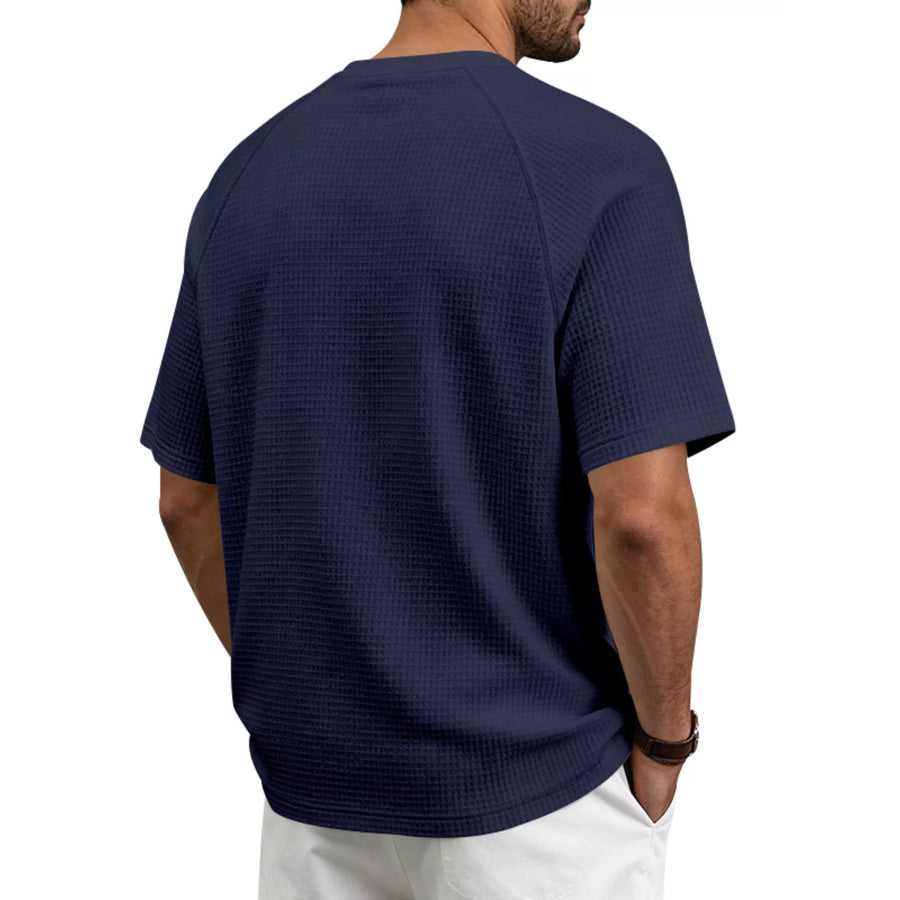 Men’s Full Size Waffle Knit Raglan Short Sleeve T-Shirt Plus Size Apparel and Accessories