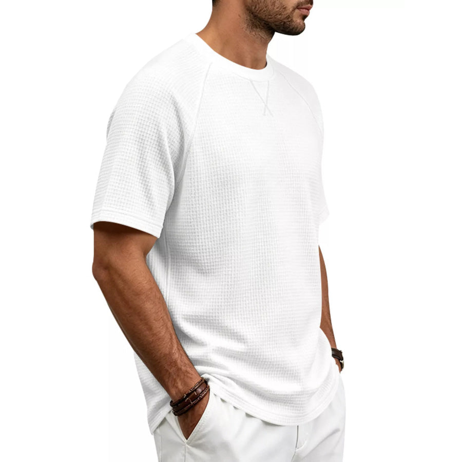 Men’s Full Size Waffle Knit Raglan Short Sleeve T-Shirt Plus Size Apparel and Accessories
