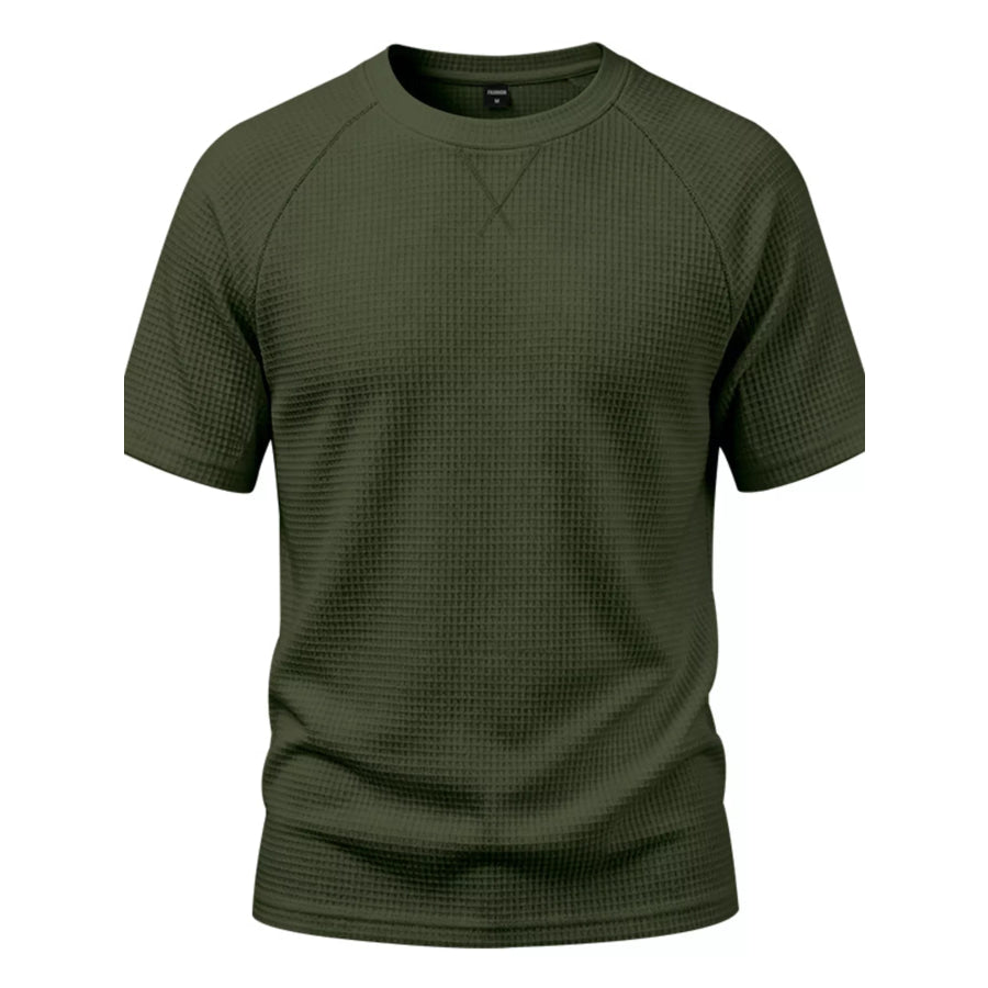 Men’s Full Size Waffle Knit Raglan Short Sleeve T-Shirt Plus Size Army Green / S Apparel and Accessories