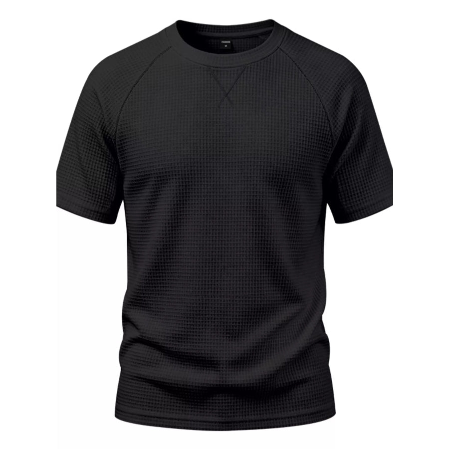 Men’s Full Size Waffle Knit Raglan Short Sleeve T-Shirt Plus Size Black / S Apparel and Accessories