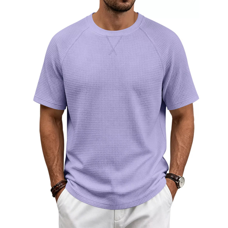 Men’s Full Size Waffle Knit Raglan Short Sleeve T-Shirt Plus Size Lavender / S Apparel and Accessories