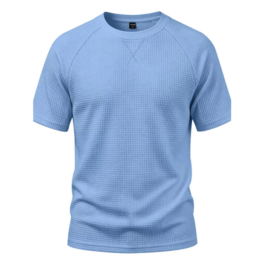 Men’s Full Size Waffle Knit Raglan Short Sleeve T-Shirt Plus Size Light Blue / S Apparel and Accessories
