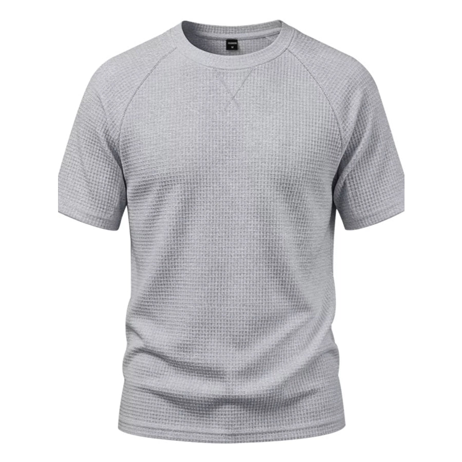 Men’s Full Size Waffle Knit Raglan Short Sleeve T-Shirt Plus Size Light Gray / S Apparel and Accessories