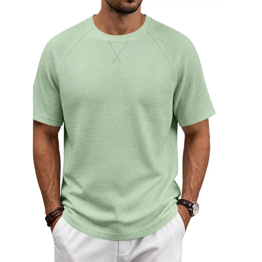 Men’s Full Size Waffle Knit Raglan Short Sleeve T-Shirt Plus Size Light Green / S Apparel and Accessories