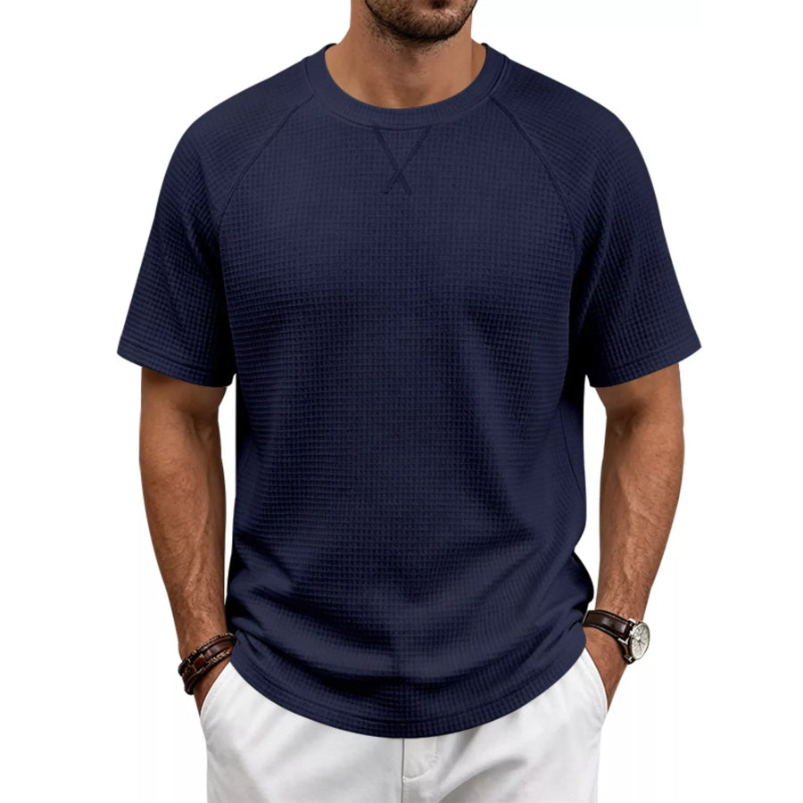 Men’s Full Size Waffle Knit Raglan Short Sleeve T-Shirt Plus Size Navy / S Apparel and Accessories