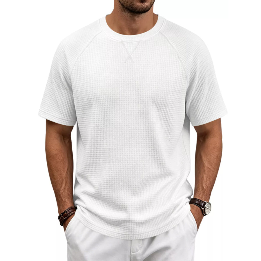 Men’s Full Size Waffle Knit Raglan Short Sleeve T-Shirt Plus Size White / S Apparel and Accessories